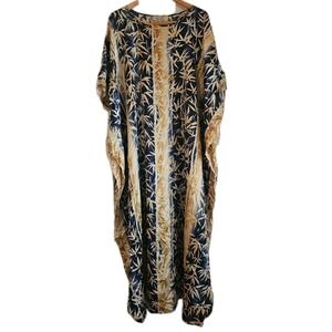 Vintage California Dynasty House Dress Kaftan Palm Leaves Polyester One Size USA